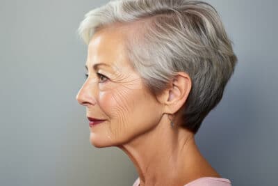 Coupe de cheveux court femme 60 ans avec mèches