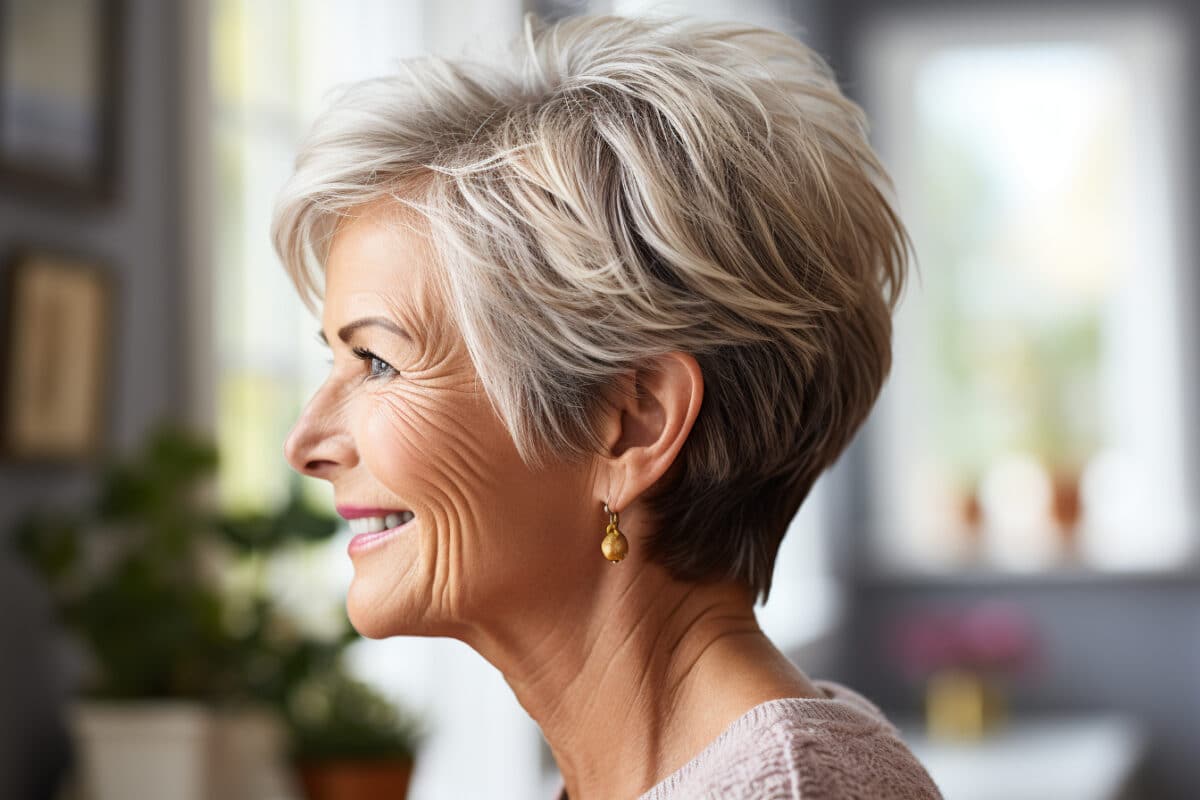 Entretenir sa coupe courte femme 60 ans avec mèches