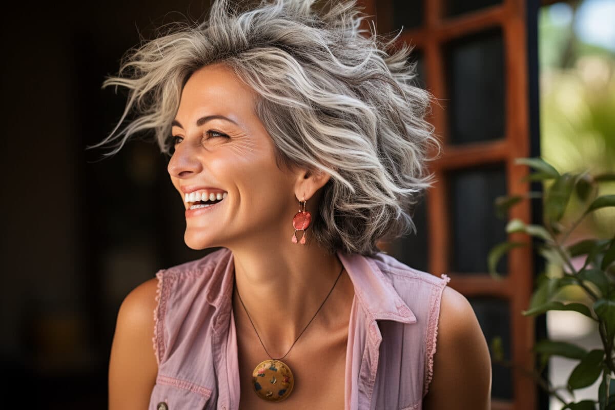 Jeunesse retrouvée : Coupe courte avec mèches pour femmes de 50 ans