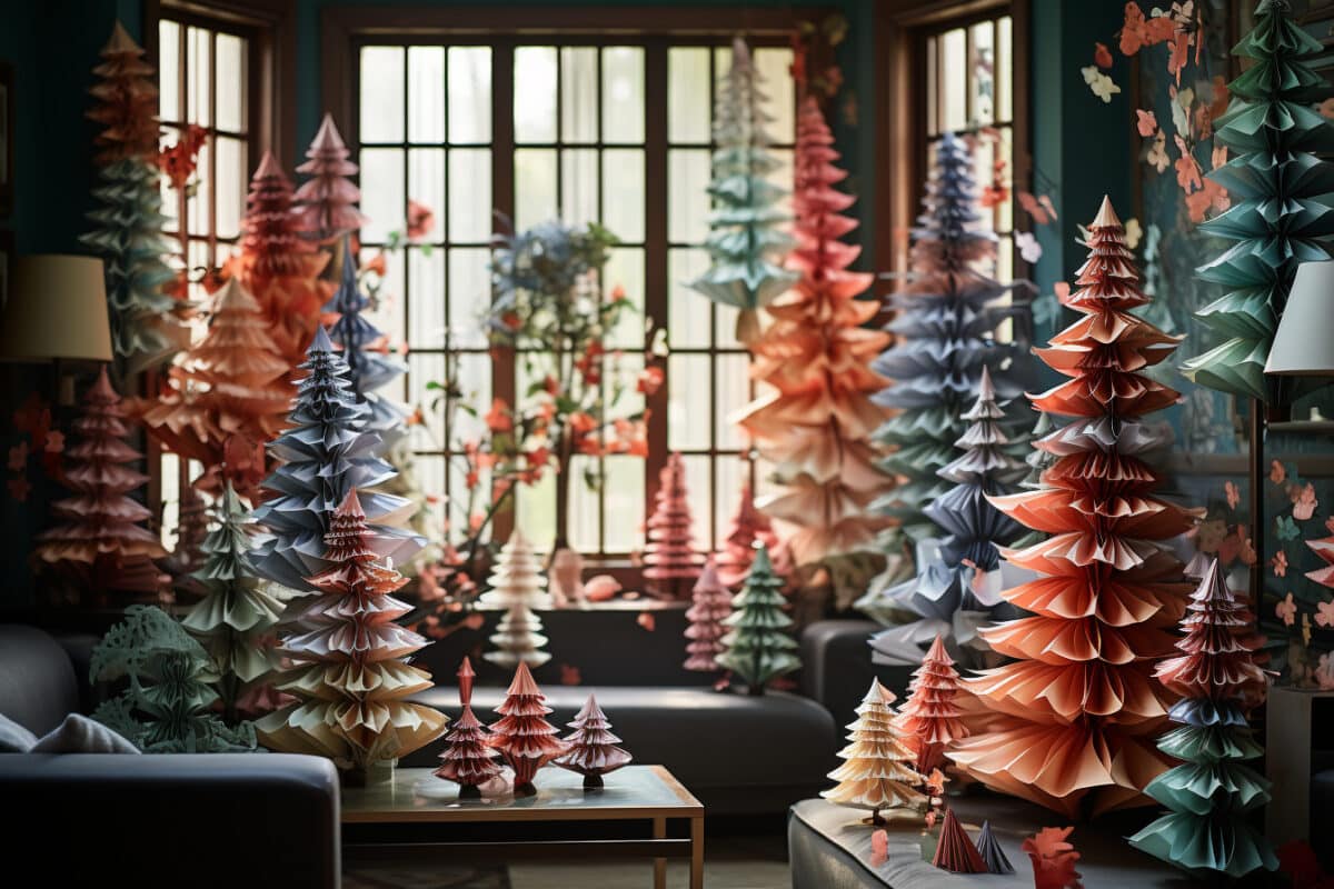 Intégrer ses sapins en papier à sa déco de Noël