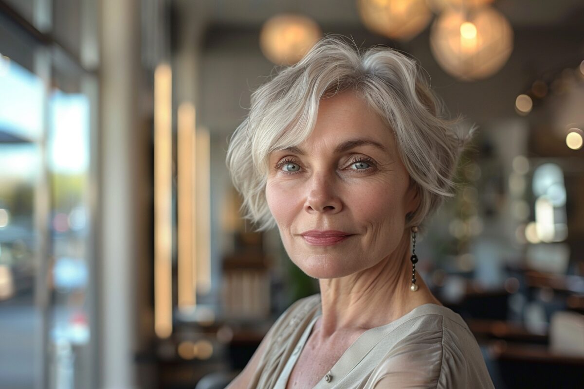 Coupe de cheveux court pour une femme de 60 ans avec mèches : 10 idées de coiffures stylées !