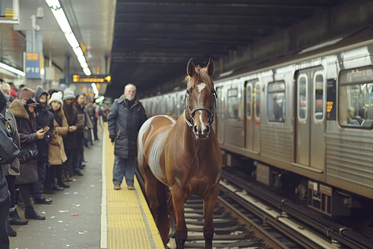 Vous ne croirez jamais ce qui s’est passé : un cheval de course déambule sur le quai d’une gare, étonnant les voyageurs !